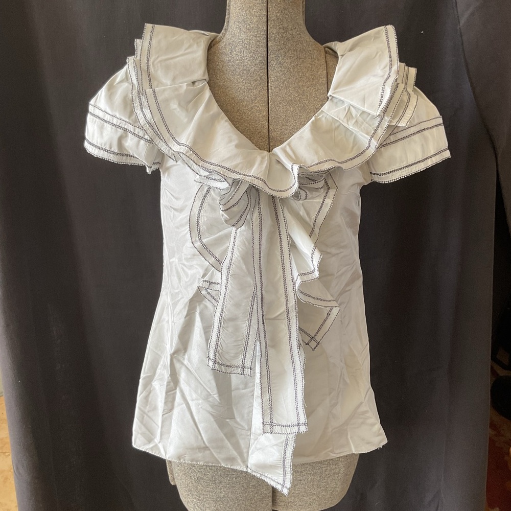 Oscar de la Renta White Ruffle Blouse